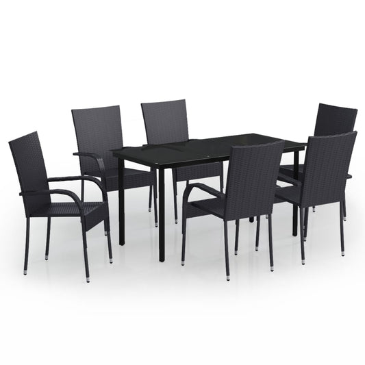 vidaXL Garden Dining Set | Black | PE rattan, powder-coated steel, glass