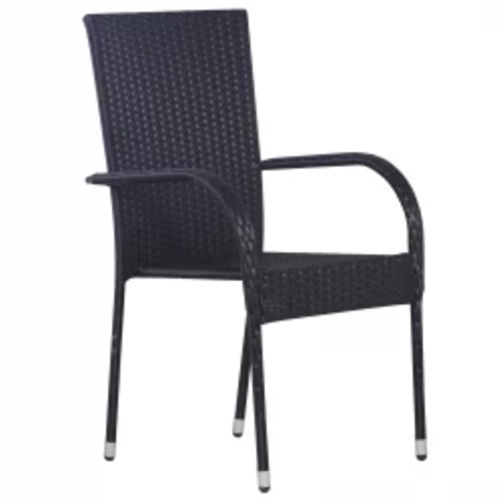 vidaXL Garden Dining Set | Black | PE rattan, powder-coated steel, glass