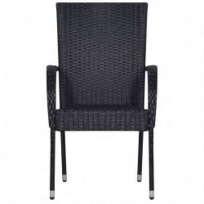 vidaXL Garden Dining Set | Black | PE rattan, powder-coated steel, glass