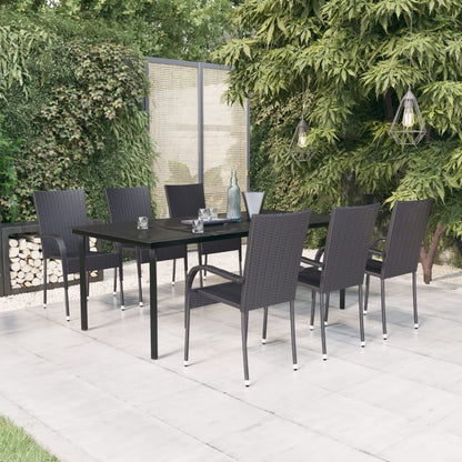 vidaXL Garden Dining Set | Black | PE rattan, powder-coated steel, glass | Large