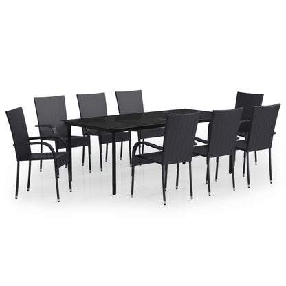 vidaXL Garden Dining Set | Black | PE Rattan, Powder-Coated Steel, Glass | Large
