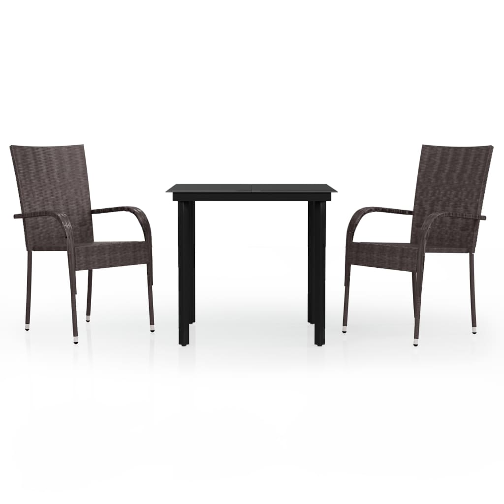 vidaXL 3 Piece Outdoor Dining Set Brown and Black