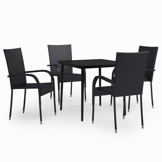 vidaXL Garden Dining Set | Black | PE rattan, powder-coated steel, glass