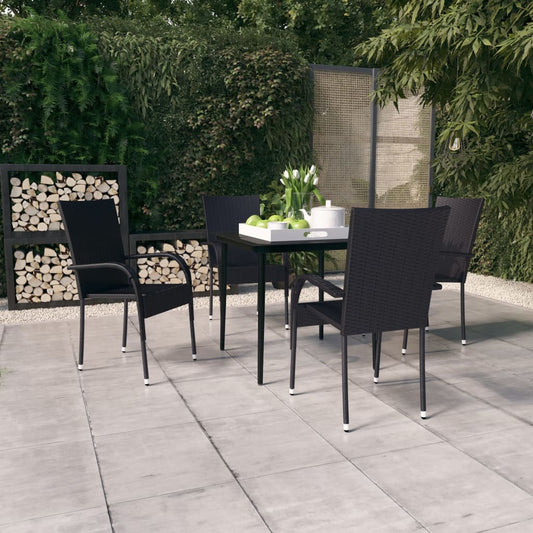 vidaXL Garden Dining Set | Black | PE rattan, powder-coated steel, glass