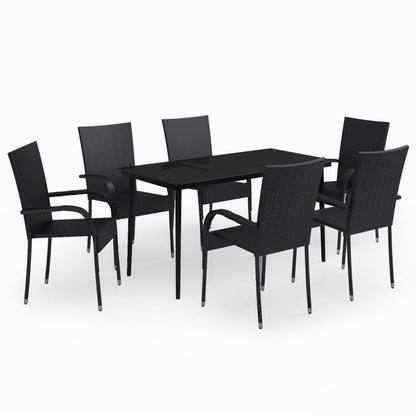vidaXL Garden Dining Set | Black | PE rattan, powder-coated steel, glass