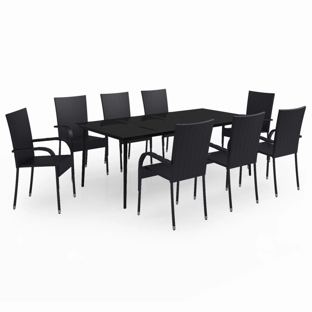 vidaXL Garden Dining Set | Black | PE rattan | Large | Durable