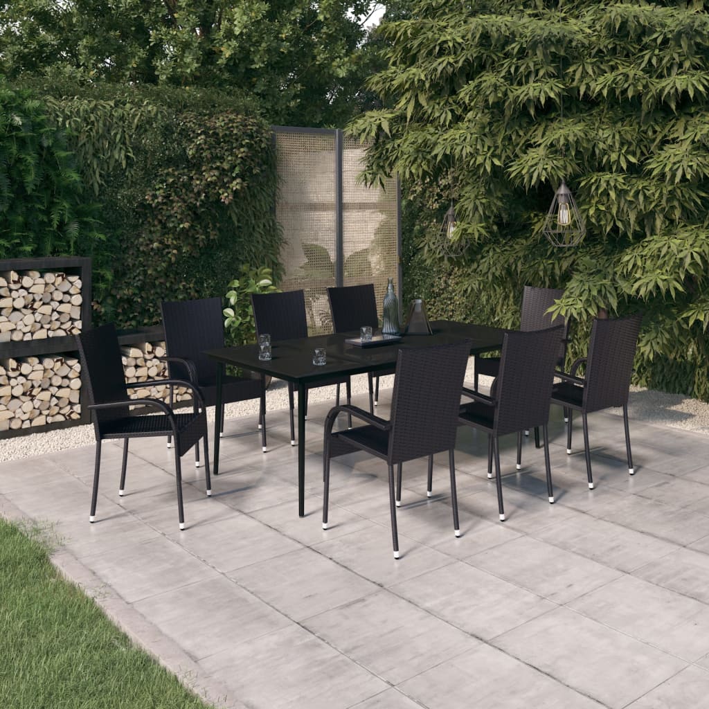 vidaXL Garden Dining Set | Black | PE rattan | Large | Durable