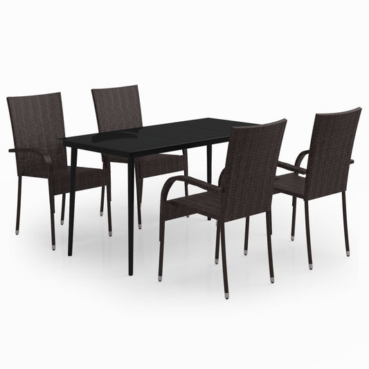 vidaXL Garden Dining Set | Brown and Black | PE Rattan | 5 Piece Set |  Durable