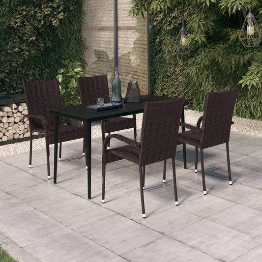 vidaXL Garden Dining Set | Brown and Black | PE Rattan | 5 Piece Set |  Durable