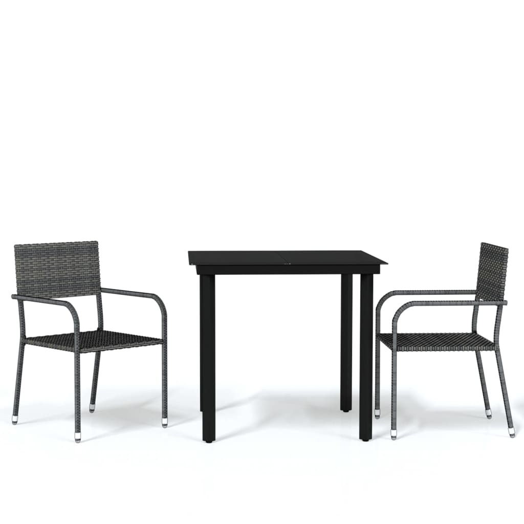 vidaXL Garden Dining Set | Table: Black, Chair: Grey | PE Rattan, Steel, Glass