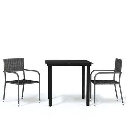 vidaXL Garden Dining Set | Table: Black, Chair: Grey | PE Rattan, Steel, Glass