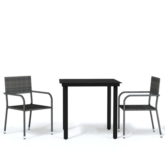 vidaXL Garden Dining Set | Table: Black, Chair: Grey | PE Rattan, Steel, Glass