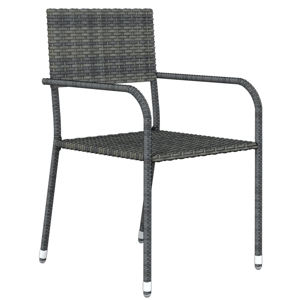 vidaXL Garden Dining Set | Table: Black, Chair: Grey | PE Rattan, Steel, Glass