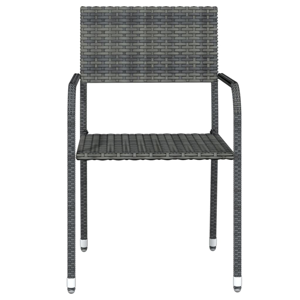 vidaXL Garden Dining Set | Table: Black, Chair: Grey | PE Rattan, Steel, Glass