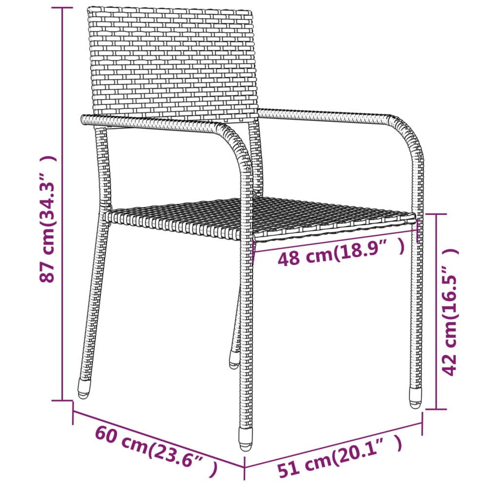 vidaXL Garden Dining Set | Table: Black, Chair: Grey | PE Rattan, Steel, Glass