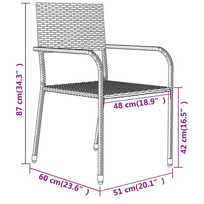 vidaXL Garden Dining Set | Table: Black, Chair: Grey | PE Rattan, Steel, Glass