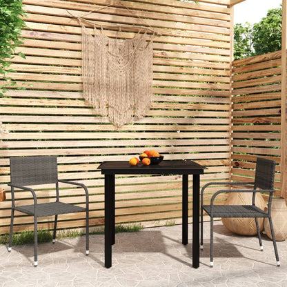 vidaXL Garden Dining Set | Table: Black, Chair: Grey | PE Rattan, Steel, Glass