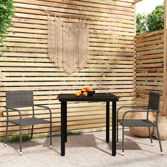 vidaXL Garden Dining Set | Table: Black, Chair: Grey | PE Rattan, Steel, Glass