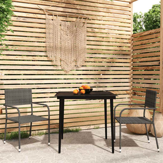 vidaXL Garden Dining Set | Grey, Black | PE Rattan, Steel, Glass | Medium