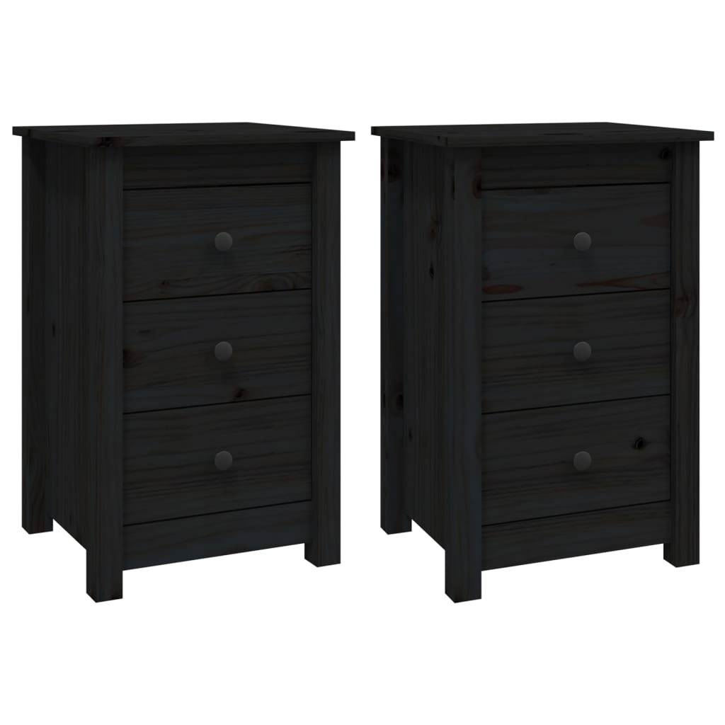vidaXL Bedside Cabinets 2 pcs Black 40x35x61.5 cm Solid Wood Pine