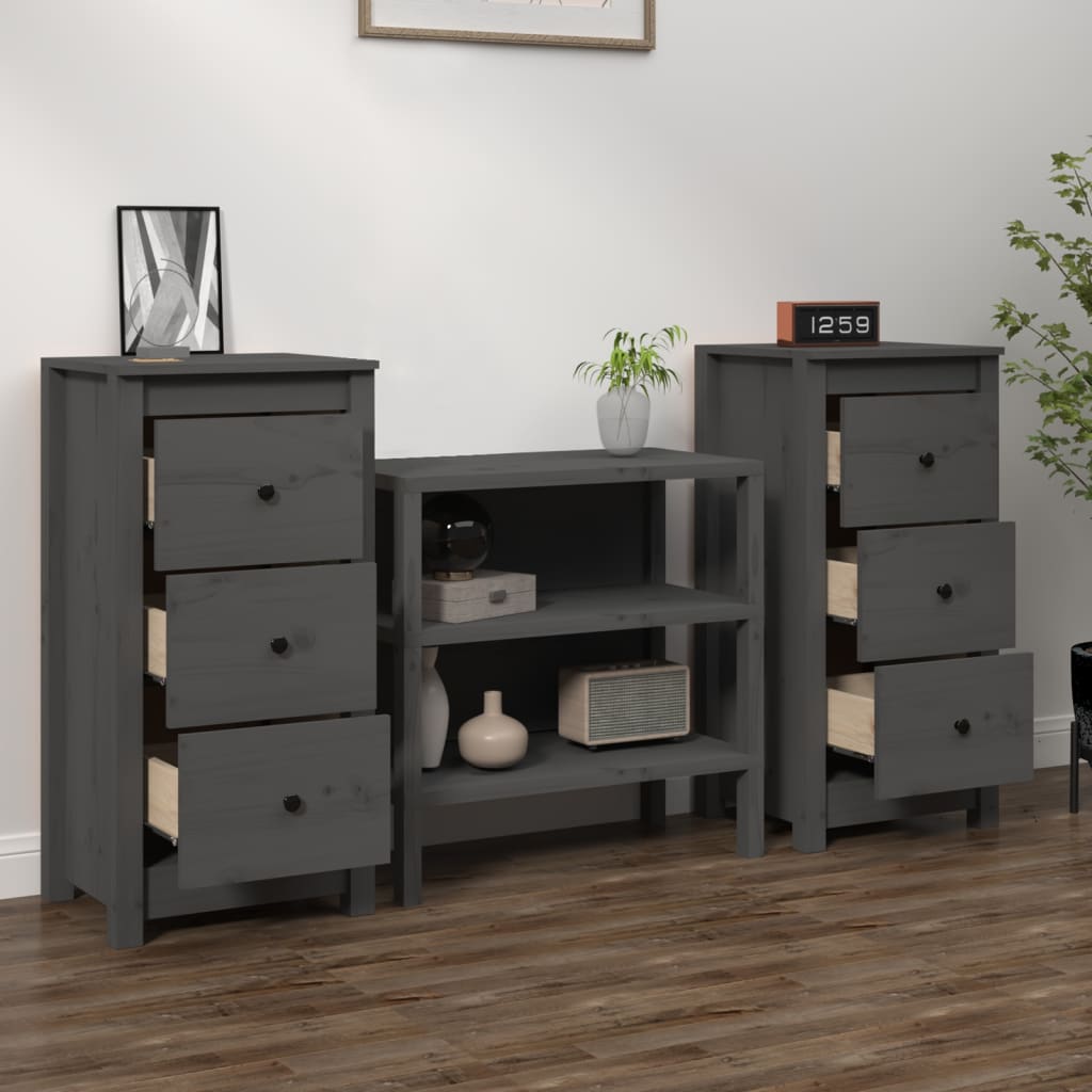 vidaXL Sideboards 2 pcs Grey 40x35x80 cm Solid Wood Pine