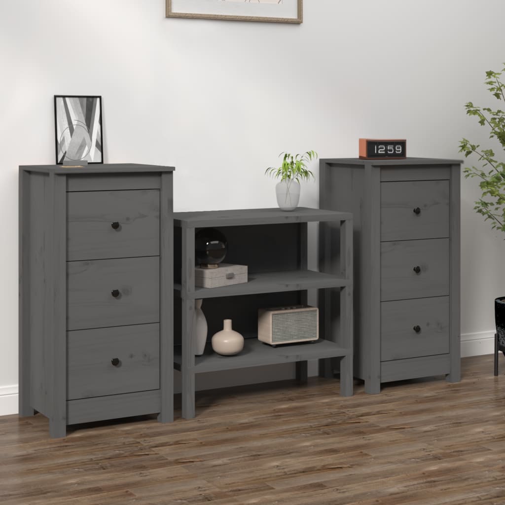 vidaXL Sideboards 2 pcs Grey 40x35x80 cm Solid Wood Pine