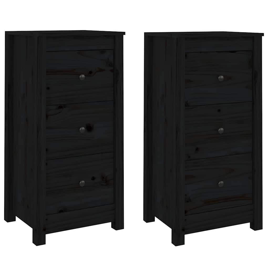 vidaXL Sideboard | Set of 2 | Black | Solid Pine Wood | Sideboard | Rectangular