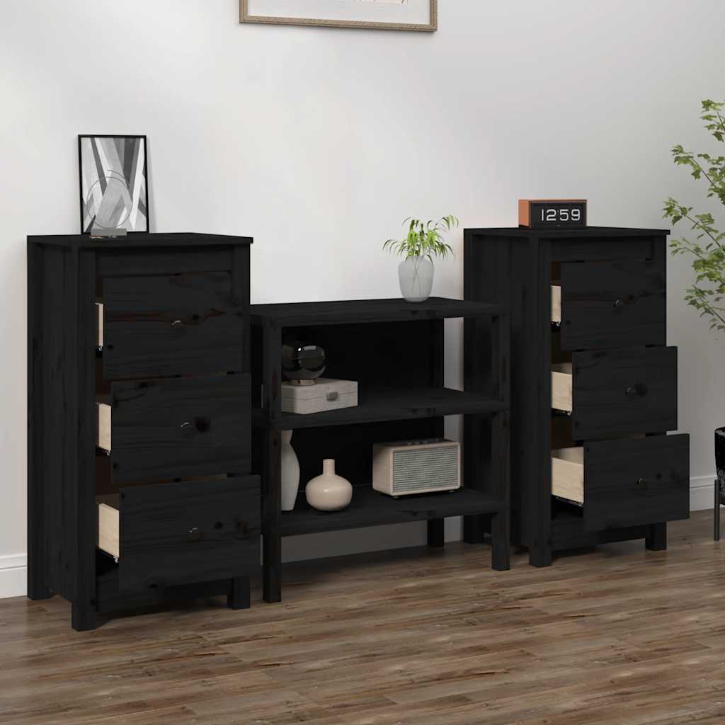 vidaXL Sideboard | Set of 2 | Black | Solid Pine Wood | Sideboard | Rectangular