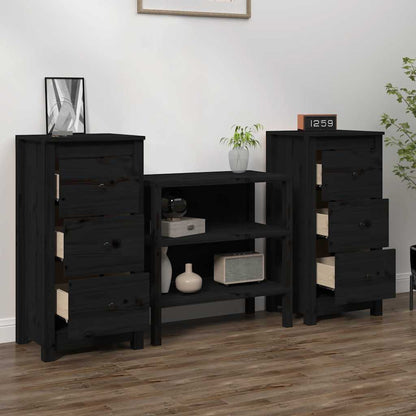 vidaXL Sideboard | Set of 2 | Black | Solid Pine Wood | Sideboard | Rectangular
