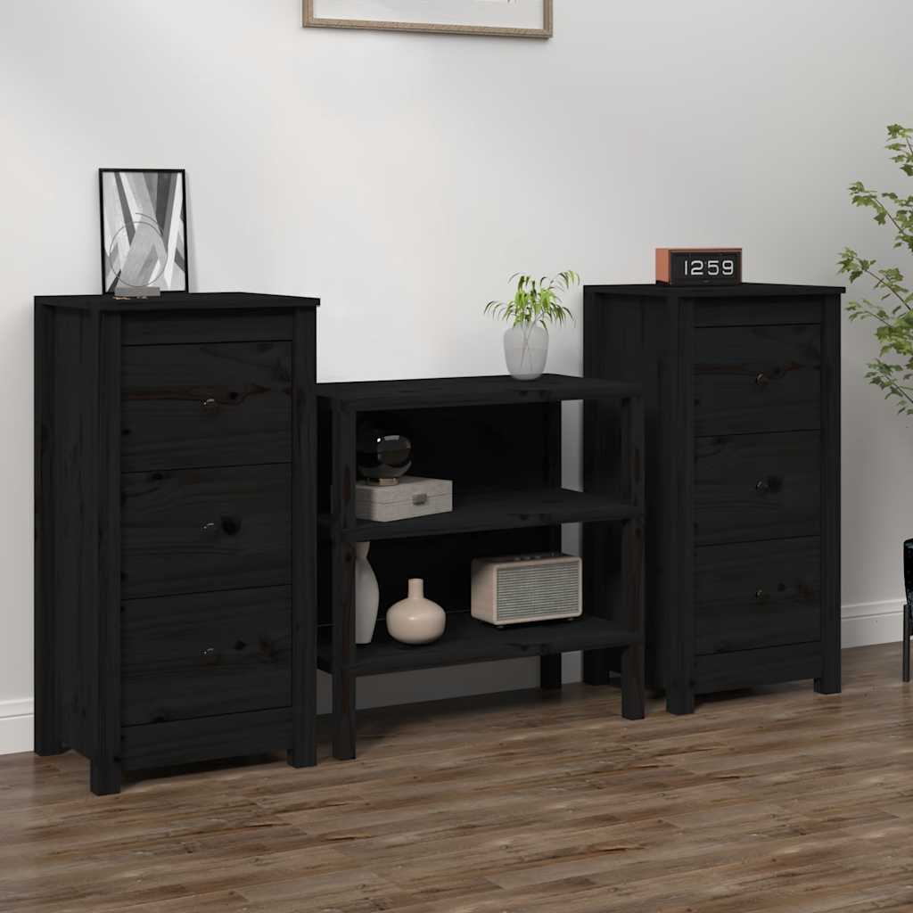 vidaXL Sideboard | Set of 2 | Black | Solid Pine Wood | Sideboard | Rectangular