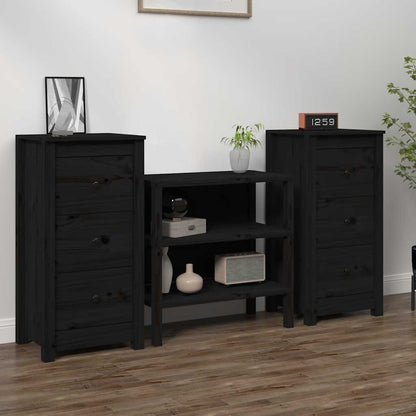 vidaXL Sideboard | Set of 2 | Black | Solid Pine Wood | Sideboard | Rectangular