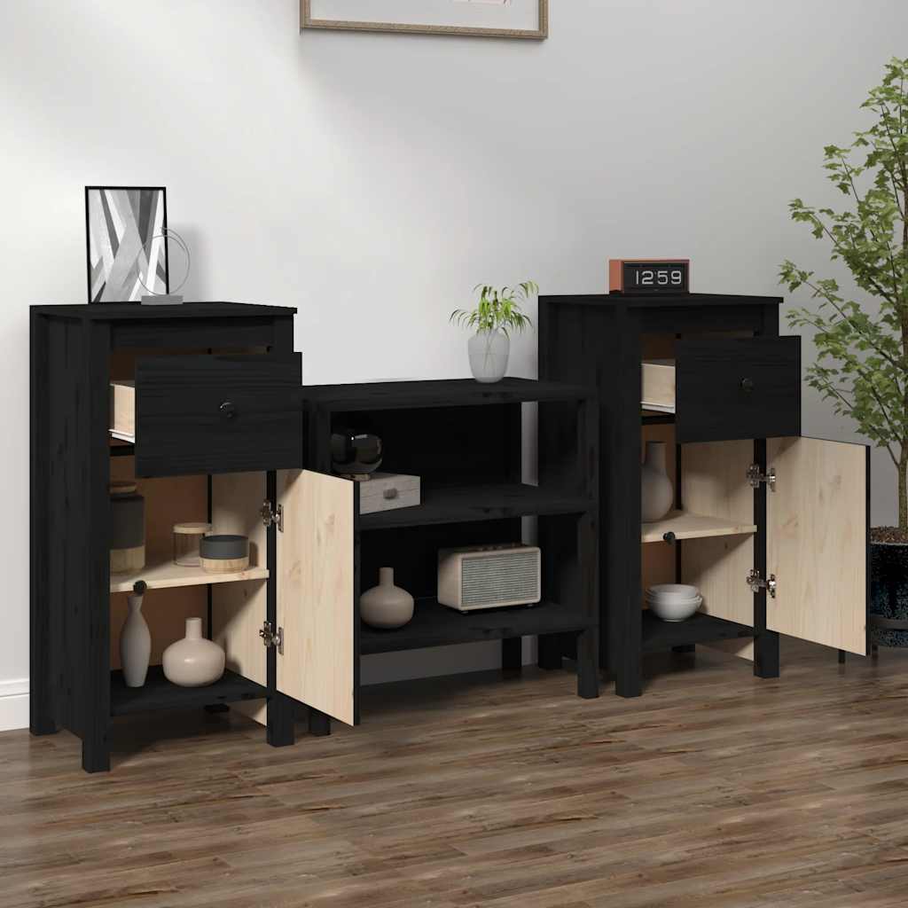 vidaXL Sideboard | Set of 2 | Black | Solid pine wood | Medium | Sideboard