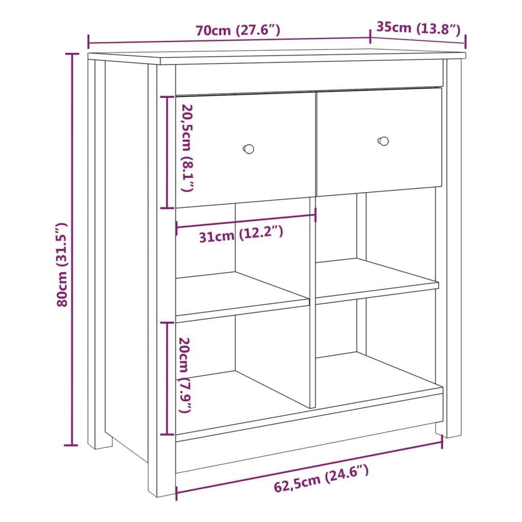 vidaXL Sideboard 70x35x80 cm Solid Wood Pine