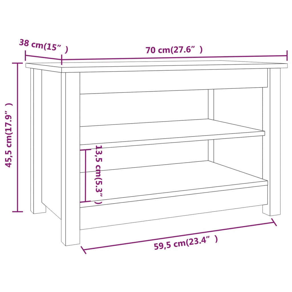 vidaXL Shoe Bench White 70x38x45.5 cm Solid Wood Pine