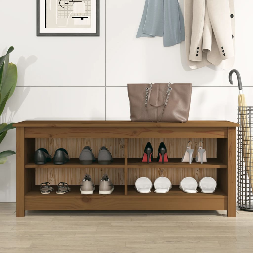 vidaXL Shoe Bench Honey Brown 110x38x45.5 cm Solid Wood Pine