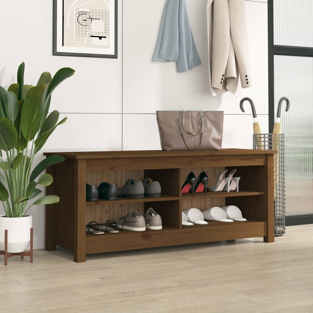 vidaXL Shoe Bench Honey Brown 110x38x45.5 cm Solid Wood Pine