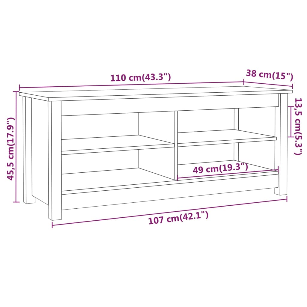 vidaXL Shoe Bench Black 110x38x45.5 cm Solid Wood Pine