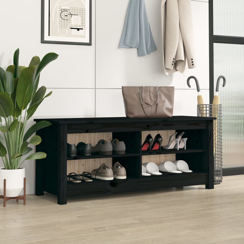 vidaXL Shoe Bench Black 110x38x45.5 cm Solid Wood Pine