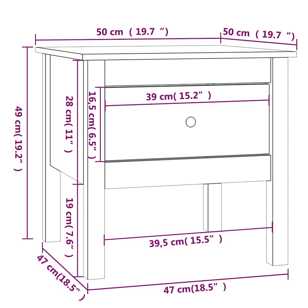 vidaXL Side Table 50x50x49 cm Solid Wood Pine