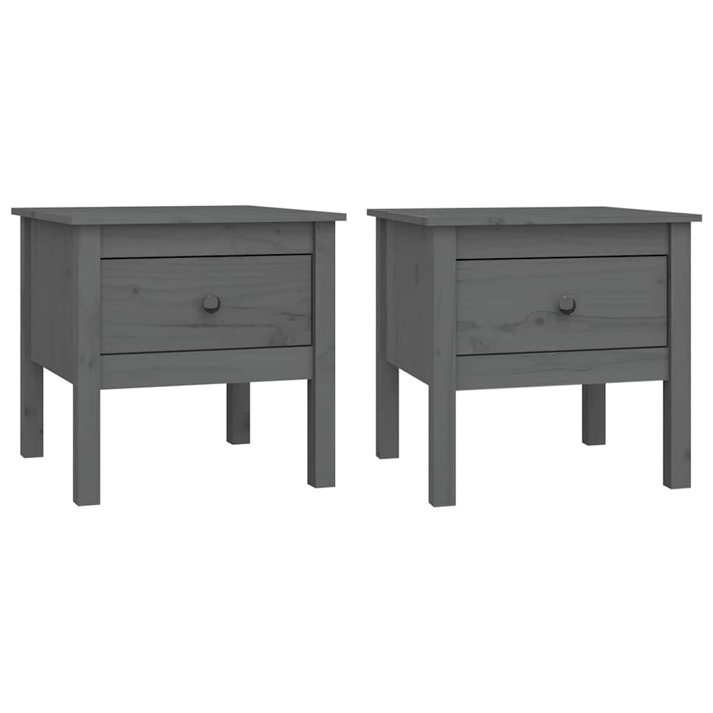 vidaXL Side Tables 2 pcs Grey 50x50x49 cm Solid Wood Pine