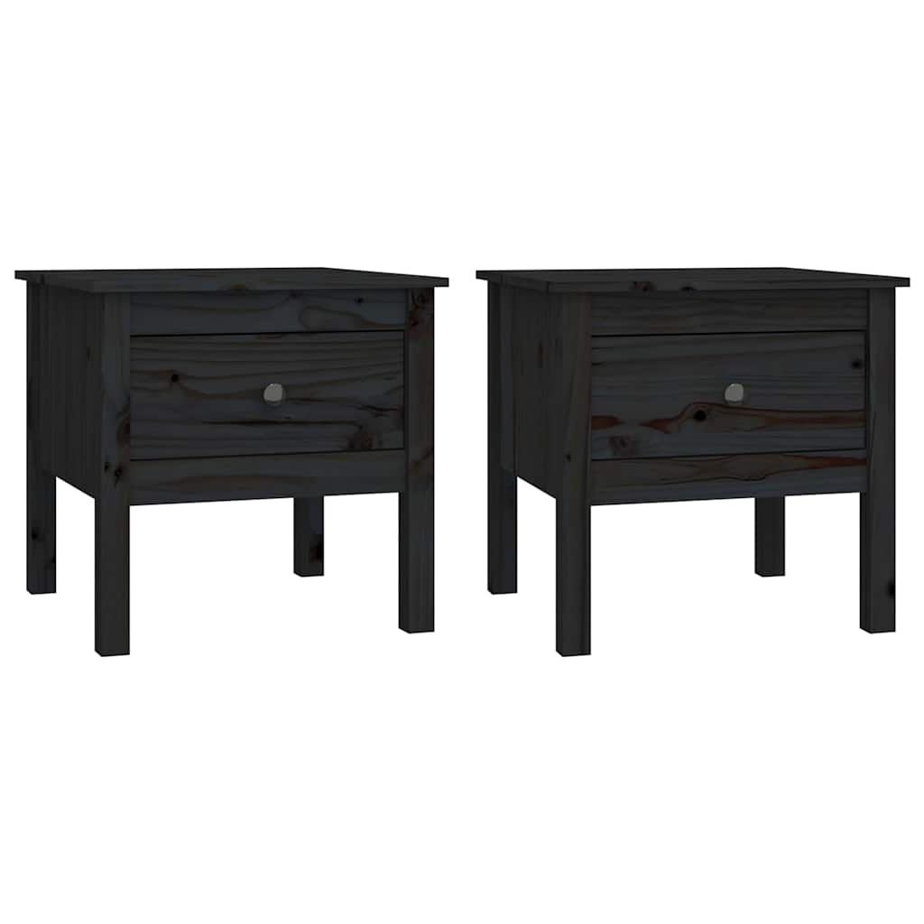 vidaXL Side Tables 2 pcs Black 50x50x49 cm Solid Wood Pine