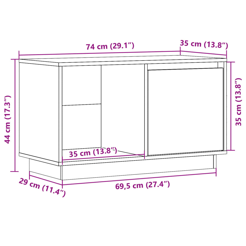 vidaXL TV Cabinet 74x35x44 cm Solid Wood Pine