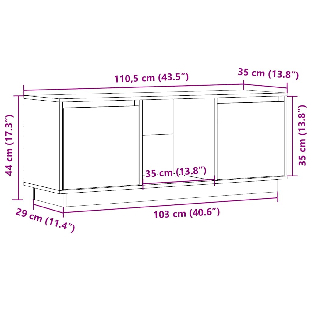 vidaXL TV Cabinet White 110.5x35x44 cm Solid Wood Pine