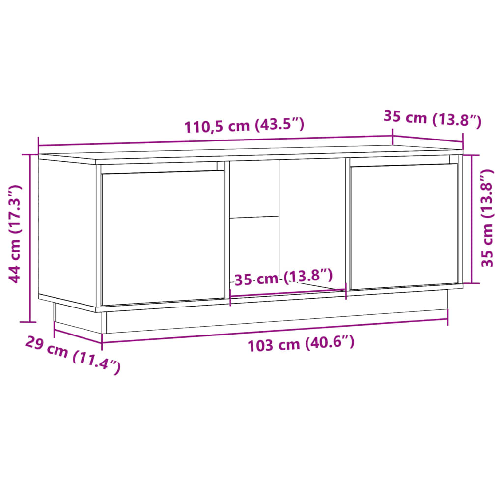 vidaXL TV Cabinet Honey Brown 110.5x35x44 cm Solid Wood Pine