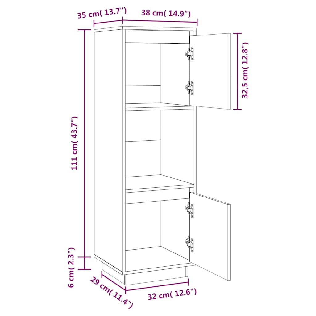 vidaXL Highboard Honey Brown 38x35x117 cm Solid Wood Pine