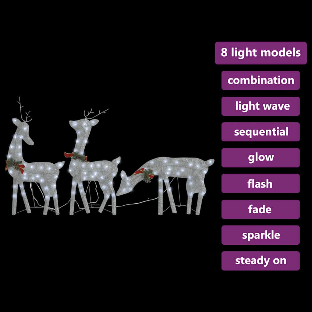 vidaXL Christmas Reindeer Family 270x7x90 cm Silver Cold White Mesh