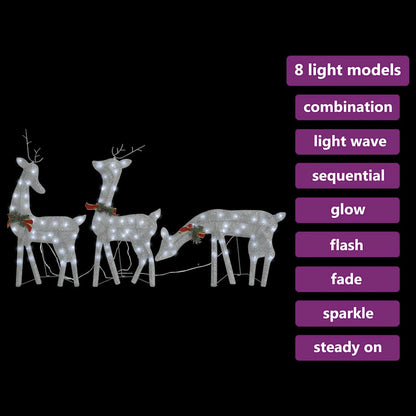 vidaXL Christmas Reindeer Family 270x7x90 cm Silver Cold White Mesh