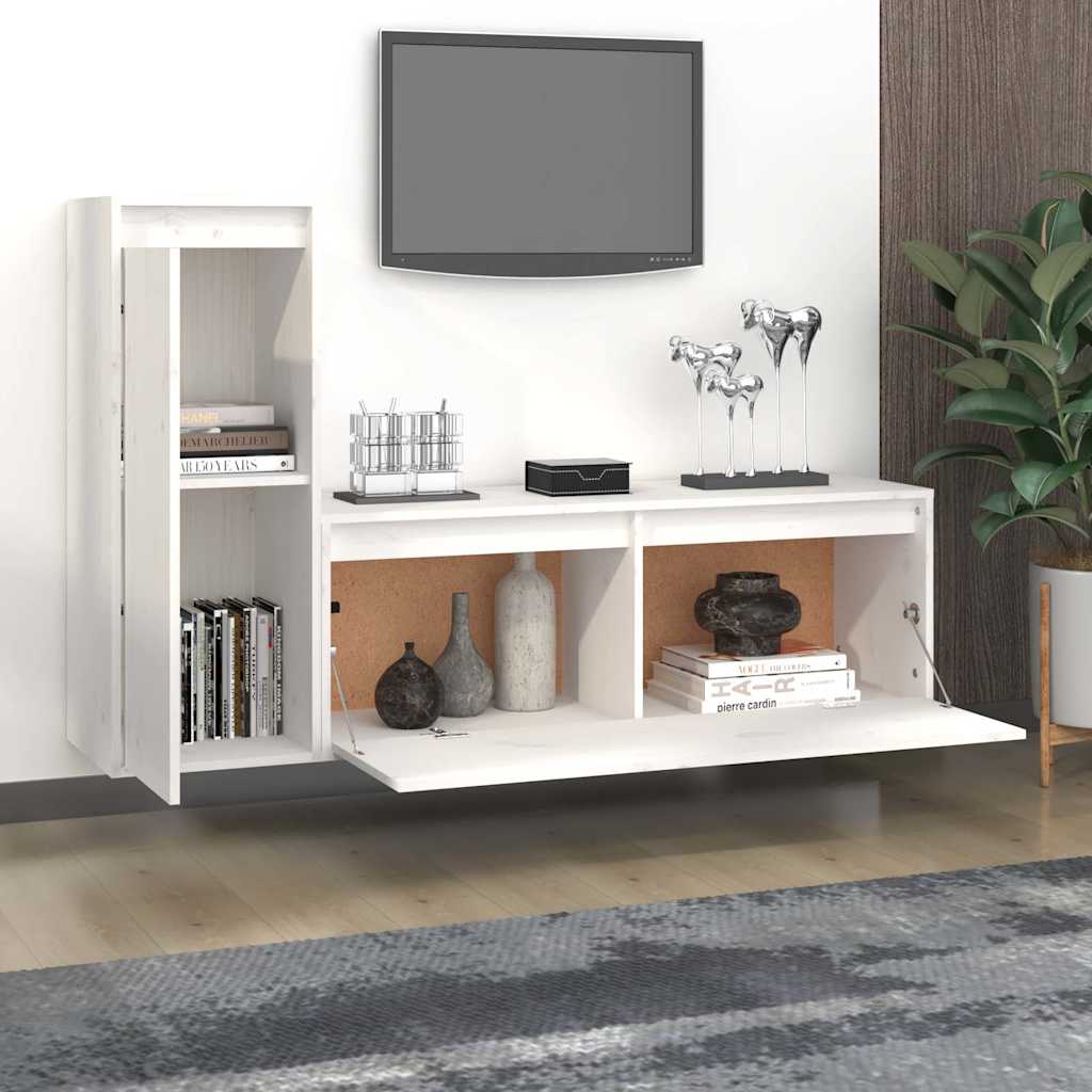 vidaXL 2 Piece TV Cabinet Set White Solid Wood Pine