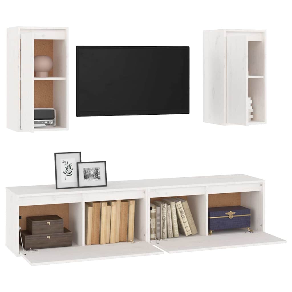 vidaXL 4 Piece TV Cabinet Set White Solid Wood Pine