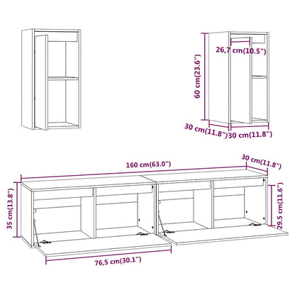 vidaXL 4 Piece TV Cabinet Set White Solid Wood Pine